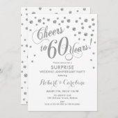 60周年結婚記念日のサプライズ - 白と銀 招待状 (正面/裏面)