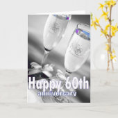 60周年結婚記念日のシャンパンお祝い カード (黄色い花)