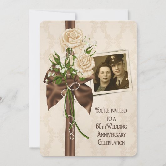 60周年結婚記念日のローズ 招待状 (正面)