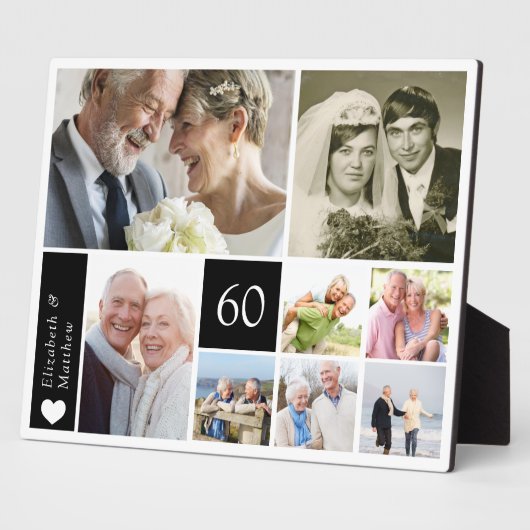 60周年結婚記念日の写真コラージュ フォトプラーク (側面)