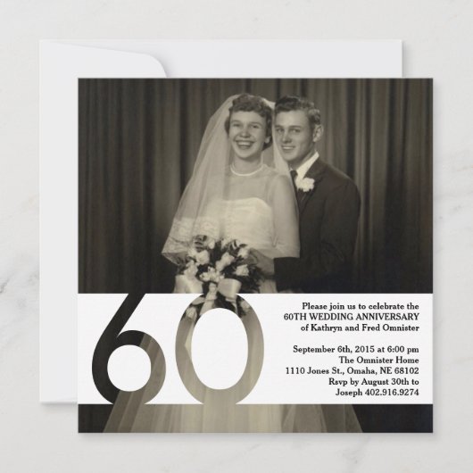 60周年結婚記念日の招待状 5.25 x 5.25 招待状 (正面)