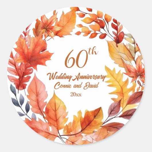 60周年結婚記念日の秋の花 ラウンドシール (正面)