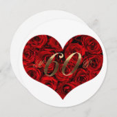 60周年結婚記念日の赤いバラのハートエレガント 招待状 (正面/裏面)