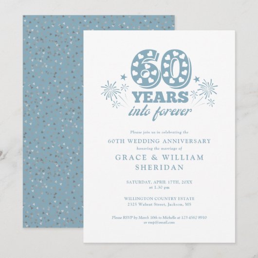 60周年結婚記念日への招待 招待状 (正面/裏面)