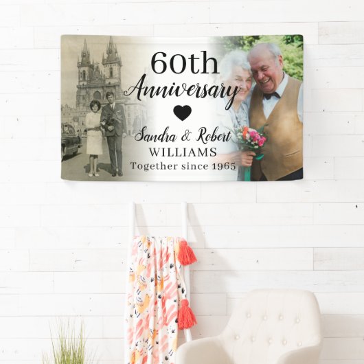 60周年結婚記念日オーダーメイド2枚写真コラージュ 横断幕 (インサイチュ)