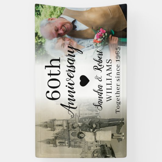 60周年結婚記念日オーダーメイド2枚写真コラージュ 横断幕 (縦)