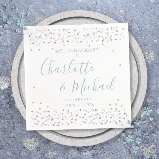 60周年結婚記念日スクリプト ハートのコンフェッティ スタンダードカクテルナプキン