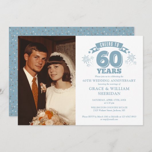 60周年結婚記念日写真にお祝いを 招待状 (正面/裏面)