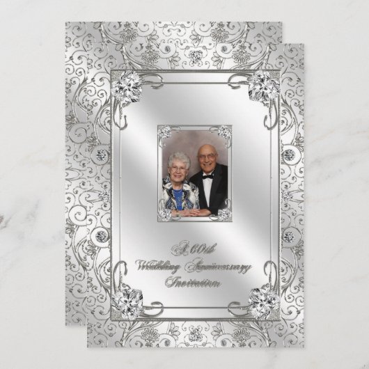 60周年結婚記念日写真招待状カード 招待状 (正面/裏面)