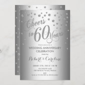 60周年結婚記念日招待状 - シルバー ホワイト 招待状 (正面/裏面)