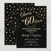 60周年結婚記念日招待状 - ブラック&ゴールド 招待状 (正面/裏面)