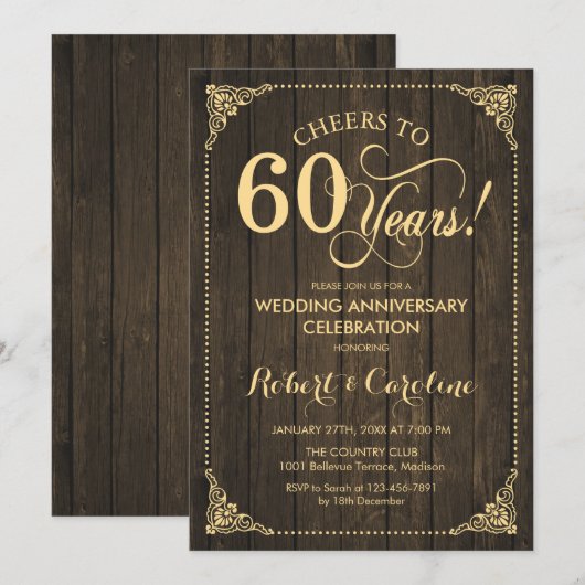 60周年結婚記念日 - ゴールドウッド 招待状 (正面/裏面)