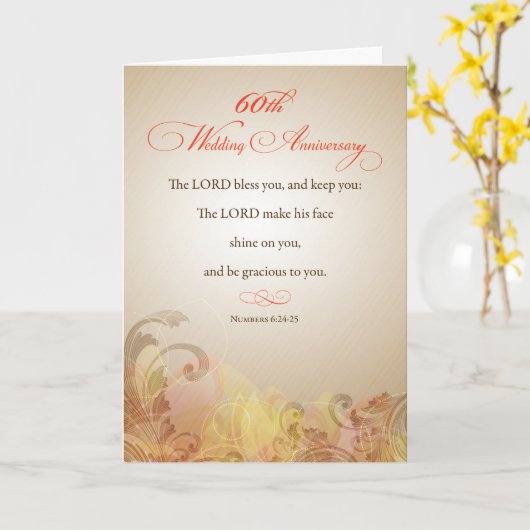 60周年結婚記念日、宗教的な主よ祝福を カード (黄色い花)