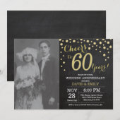 60周年結婚記念日 黒板 ブラック ゴールド 招待状 (正面/裏面)