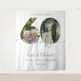 60周年結婚記念日 2枚の写真の背景 タペストリー