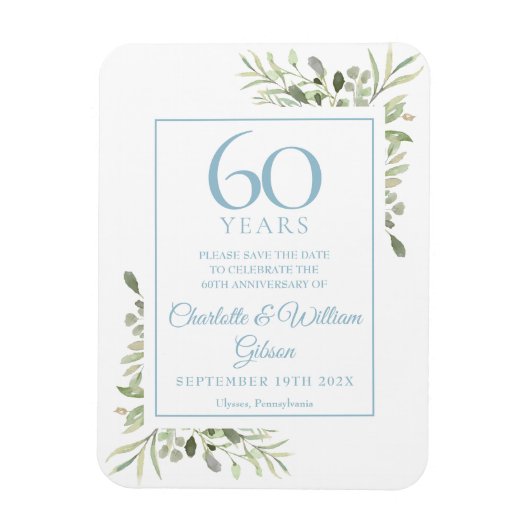 60周年結婚記念日 Save the Date グリーンフラワー マグネット (縦)