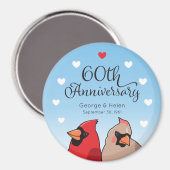 60周年結婚(鳥)ショウジョウコウカンチョウ鳥とハート マグネット (正面/裏面)