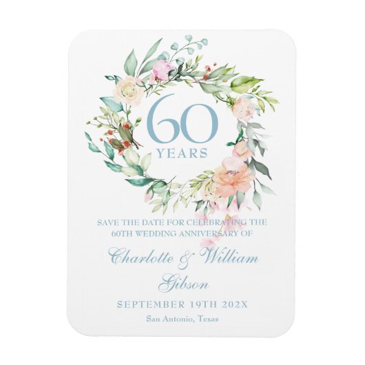60周年記念のカントリー・ローズ Save the Date マグネット (縦)