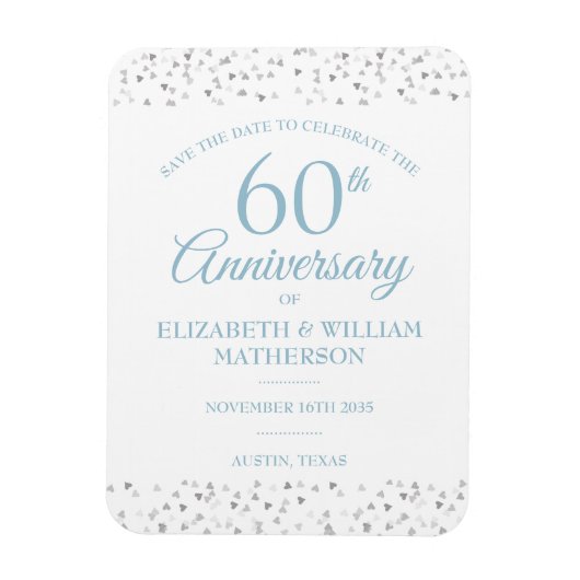 60周年記念の恋するハートでSave the Date マグネット (縦)
