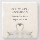 60周年記念の結婚ロマンチックな白鳥 ストーンコースター (正面)