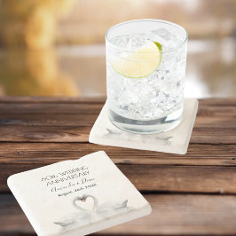 60周年記念の結婚ロマンチックな白鳥 ストーンコースター