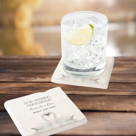 60周年記念の結婚ロマンチックな白鳥 ストーンコースター