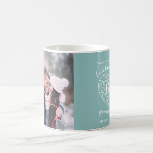 60周年記念ダイヤモンドカスタムハート写真 コーヒーマグカップ (中央)