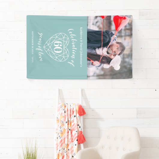 60周年記念ダイヤモンドハートパーソナライズされた写真 横断幕 (インサイチュ)