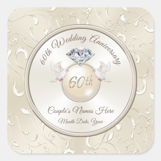 60周年記念パーソナライズされたのスタンプがあなたのテキストに付く スクエアシール (正面)
