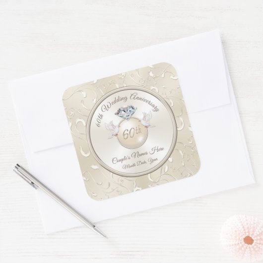 60周年記念パーソナライズされたのスタンプがあなたのテキストに付く スクエアシール (封筒)