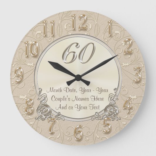 60周年記念パーソナライズされた贈り物CLOCK ラージ壁時計 (正面)