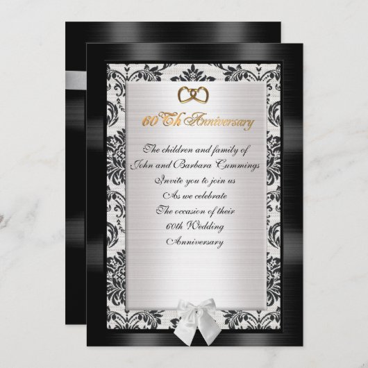 60周年記念パーティの招待状フォーマルダマスク 招待状 (正面/裏面)