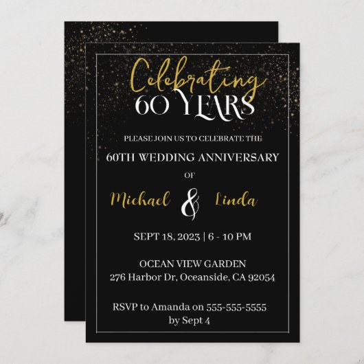 60周年記念ブラック結婚金ゴールドゴールデンインビタ 招待状 (正面/裏面)