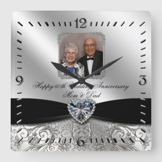 60周年記念写真結婚正方形の壁時計 スクエア壁時計 (正面)
