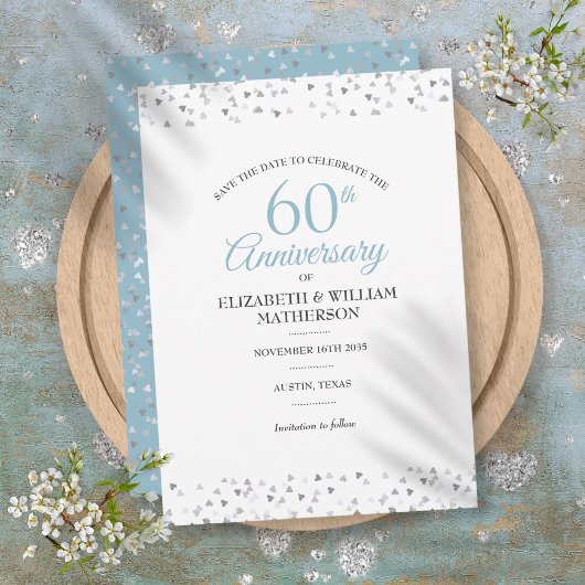 60周年記念日のお知らせ ハートの紙吹雪 招待状