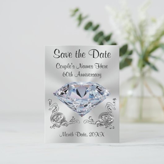 60周年記念日付カードの保存パーソナライズされた 案内ポストカード (スタンド正面)