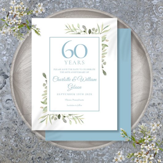 60周年記念日Greenery Save the Date ポストカード