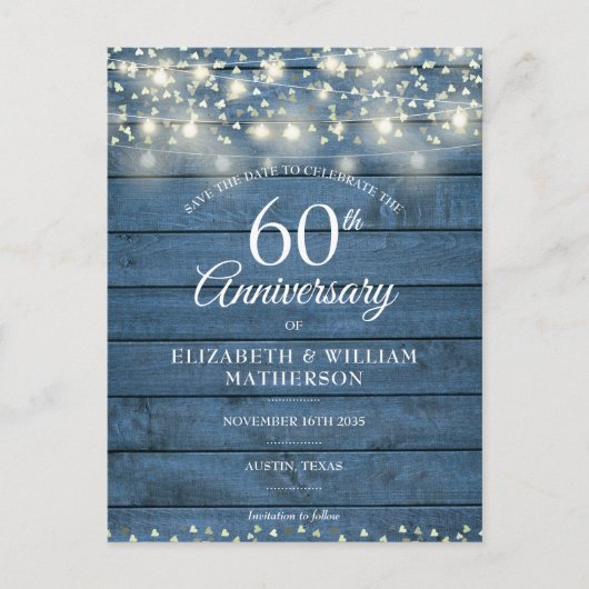 60周年記念木材ストリングライト日付を保存 案内ポストカード (正面)