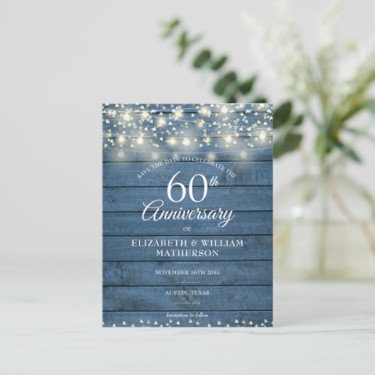 60周年記念木材ストリングライト日付を保存 案内ポストカード (スタンド正面)