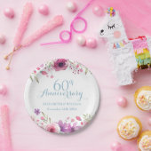 60周年記念水彩バラ緑 ペーパープレート (パーティー)
