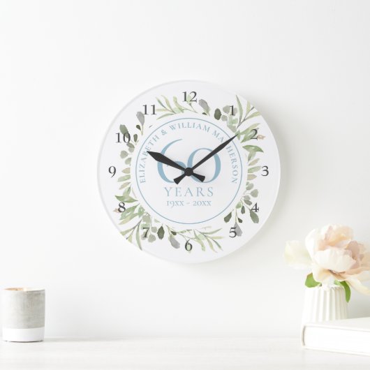 60周年記念水彩緑のフローラ ラージ壁時計 (ホーム)