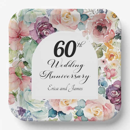 60周年記念結婚のスクリプエレガントトフローラ ペーパープレート (正面)