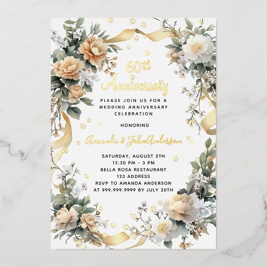 60周年記念結婚イエローダイヤモンド 箔招待状 (正面)
