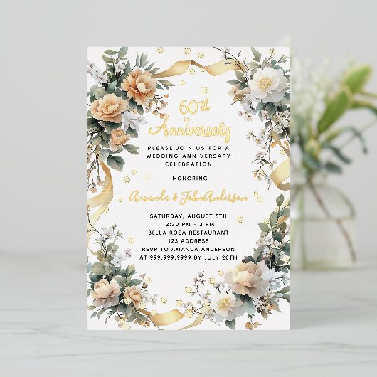 60周年記念結婚イエローダイヤモンド 箔招待状 (立ち正面)