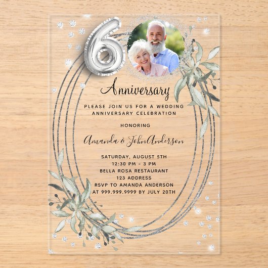 60周年記念結婚シルバー写真ダイヤモンド アクリル招待状 (正面)