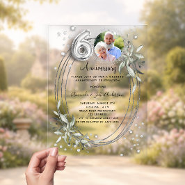 60周年記念結婚シルバー写真ダイヤモンド アクリル招待状