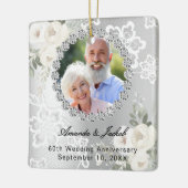 60周年記念結婚シルバー写真花模様レース セラミックオーナメント (左)