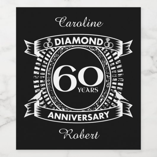 60周年記念結婚ダイヤモンドクレスト ワインラベル (シングルラベル)