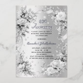 60周年記念結婚ダイヤモンドシルバー花模様 箔招待状 (正面)