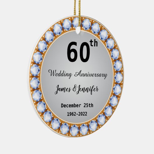 60周年記念結婚ダイヤモンド名前をカスタムする セラミックオーナメント (右)